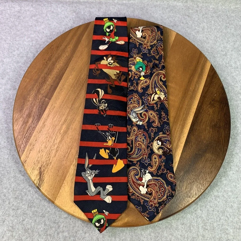 Vintage Looney Tunes Mania Tie Lot Men Set of 4 Marvin Martian Taz Bugs 90s Silk
